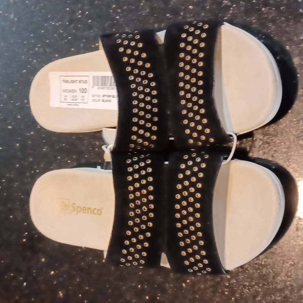 Spenco Black Twilight Stud Sandals NWT